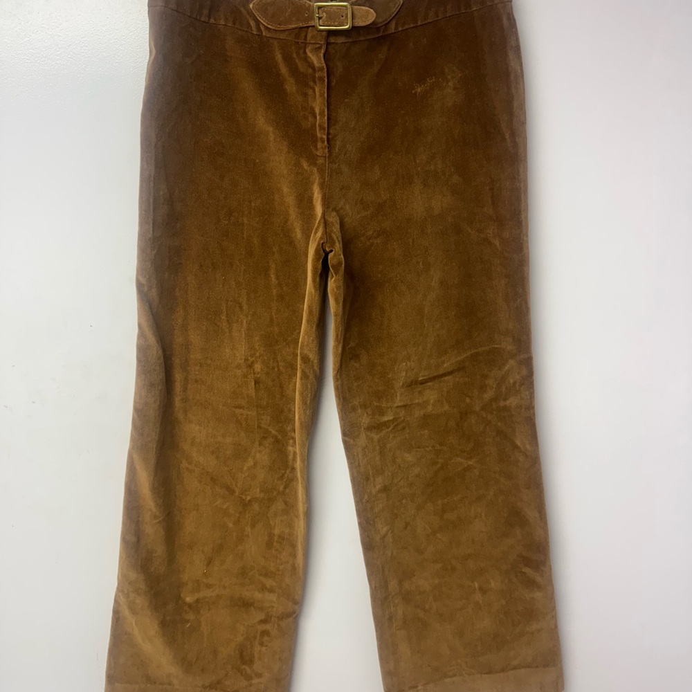 Vintage 1970s Brown Velvet Pants Buckle Waist Boho Straight Leg Bill Atkinson F